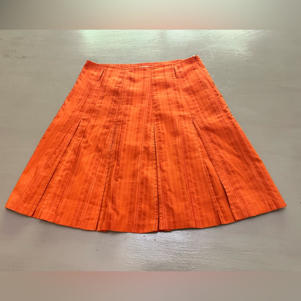 Mango MNG Women’s Orange Skirt Cotton Midi A-Line Size 12